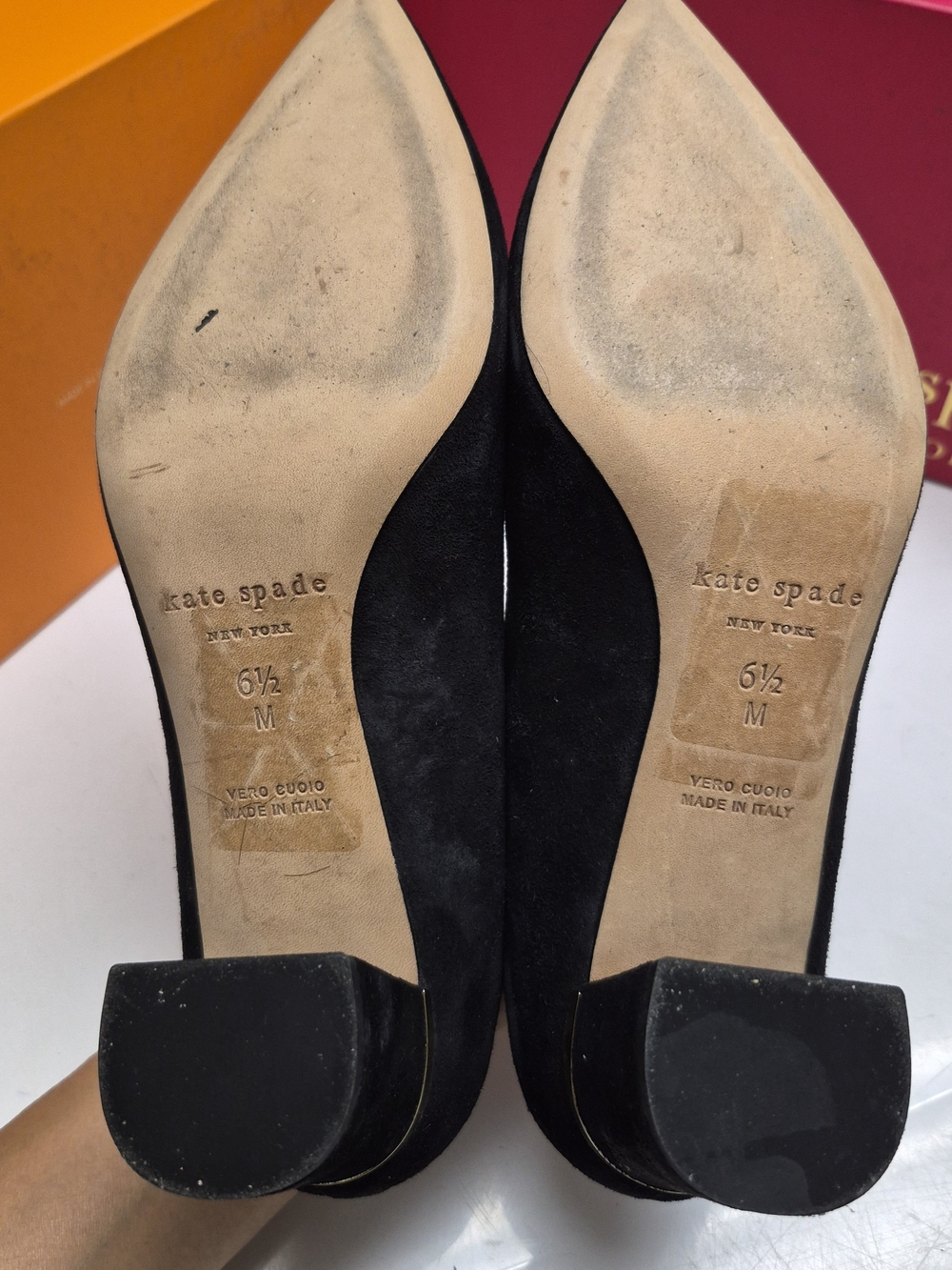 Kate Spade Black Suede Pointed-Toe Block Heel Pumps - Picture 3 of 15